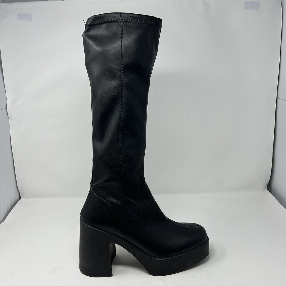 AQUA Women's Billy Square Toe High Heel Platform Boots 9